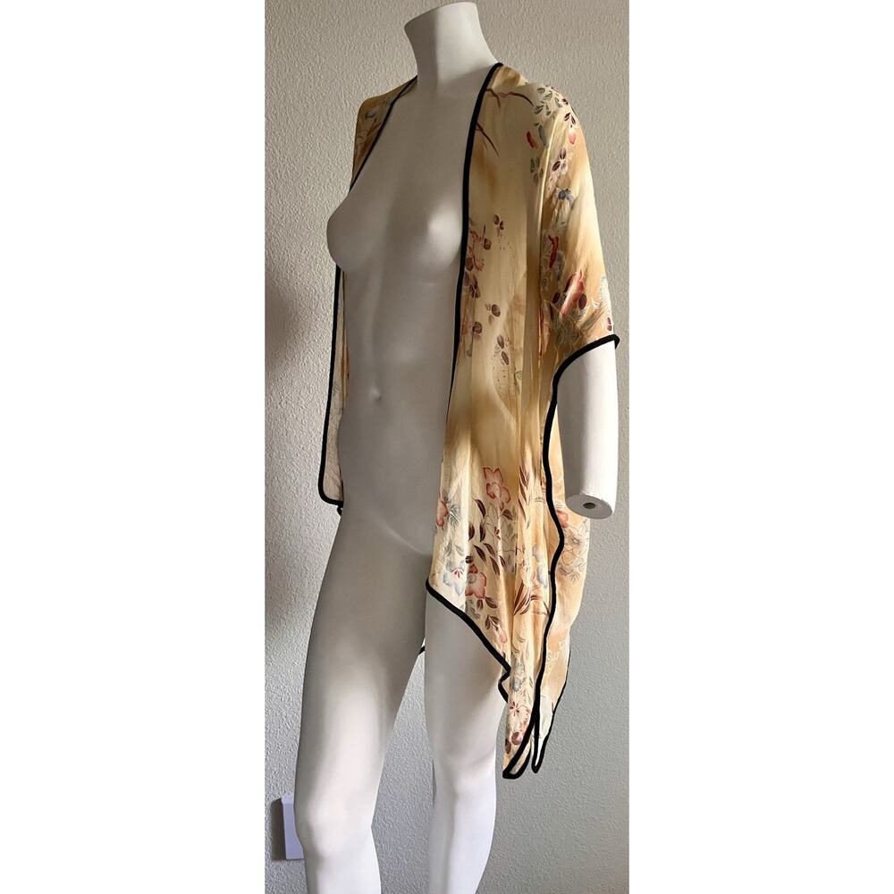 VTG CITRON Santa Monica 100% Silk Floral Open Front Kimono Cardigan Cover Up XS - Picture 15 of 16